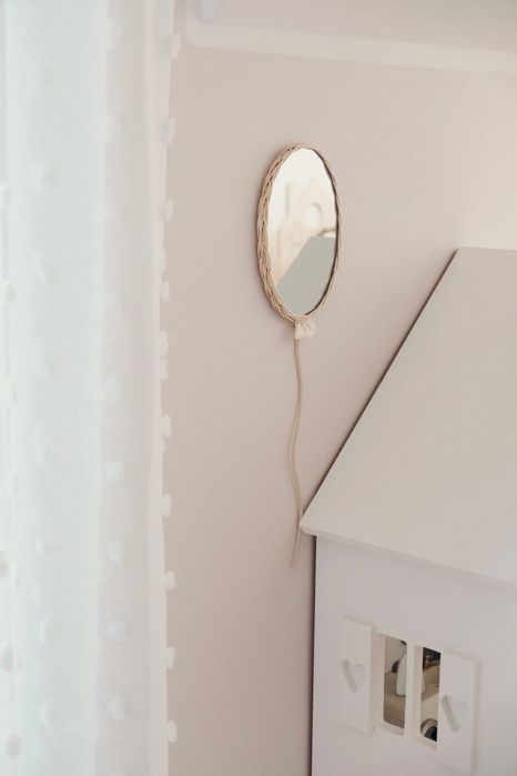 Lustro dziecięce balonik wiklina ratan handmade boho dekoracja