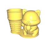 Suporte Canetas Gatinho Gelado 3D | Organizador Secretária Doce