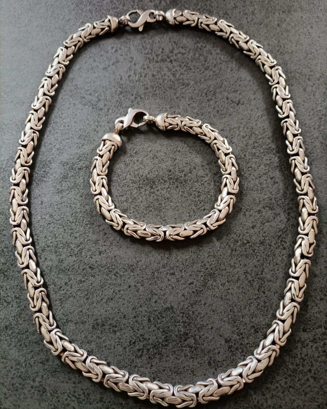 Zestaw srebrny męski Królewski bizantyjski łańcuch i bransoleta 153g