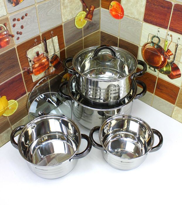 4szt. 6L; 3,5L; 2,5L, 1,8L Soliny Zestaw Garnków z czarnymi Uchwytami