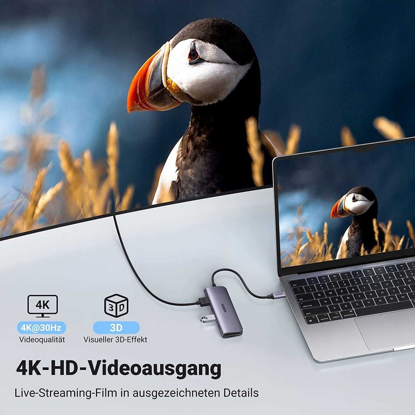 HUB ADAPTER USB-C HDMI 4K PD 3xUSB 3,0 czytnik kart SD/TF [2148]