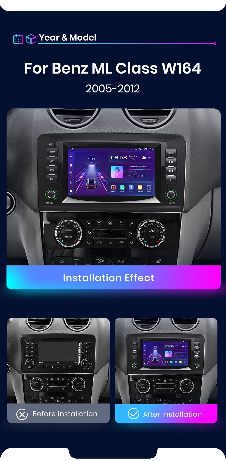 Rádio 7" android 2/32GB Mercedes W164 X164 GL e M Carplay 4G SELADO