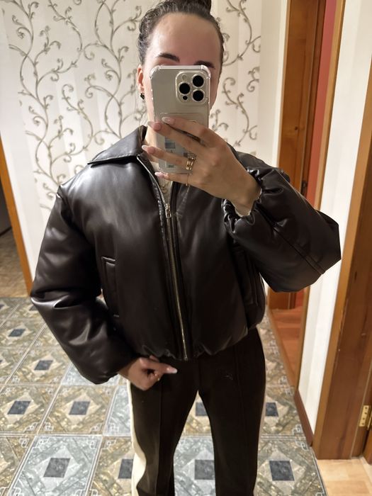 Куртка mango шкіряна шоколадна