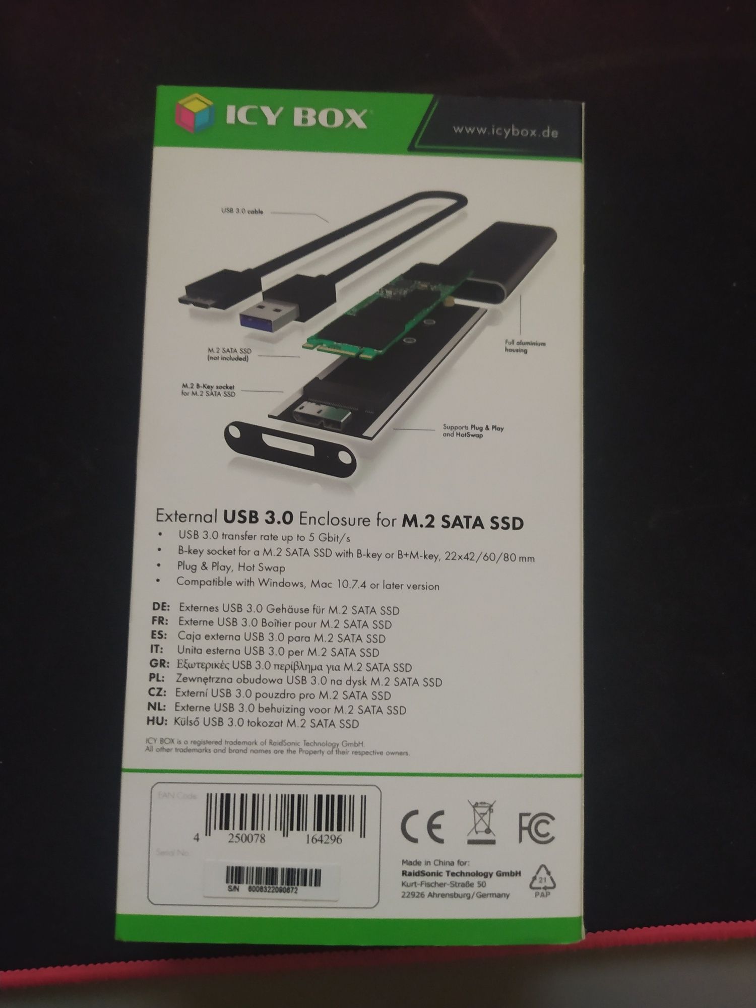 Obudowa na dysk zewnętrzny m. 2 sata ssd ICY BOX USB 3.0 case