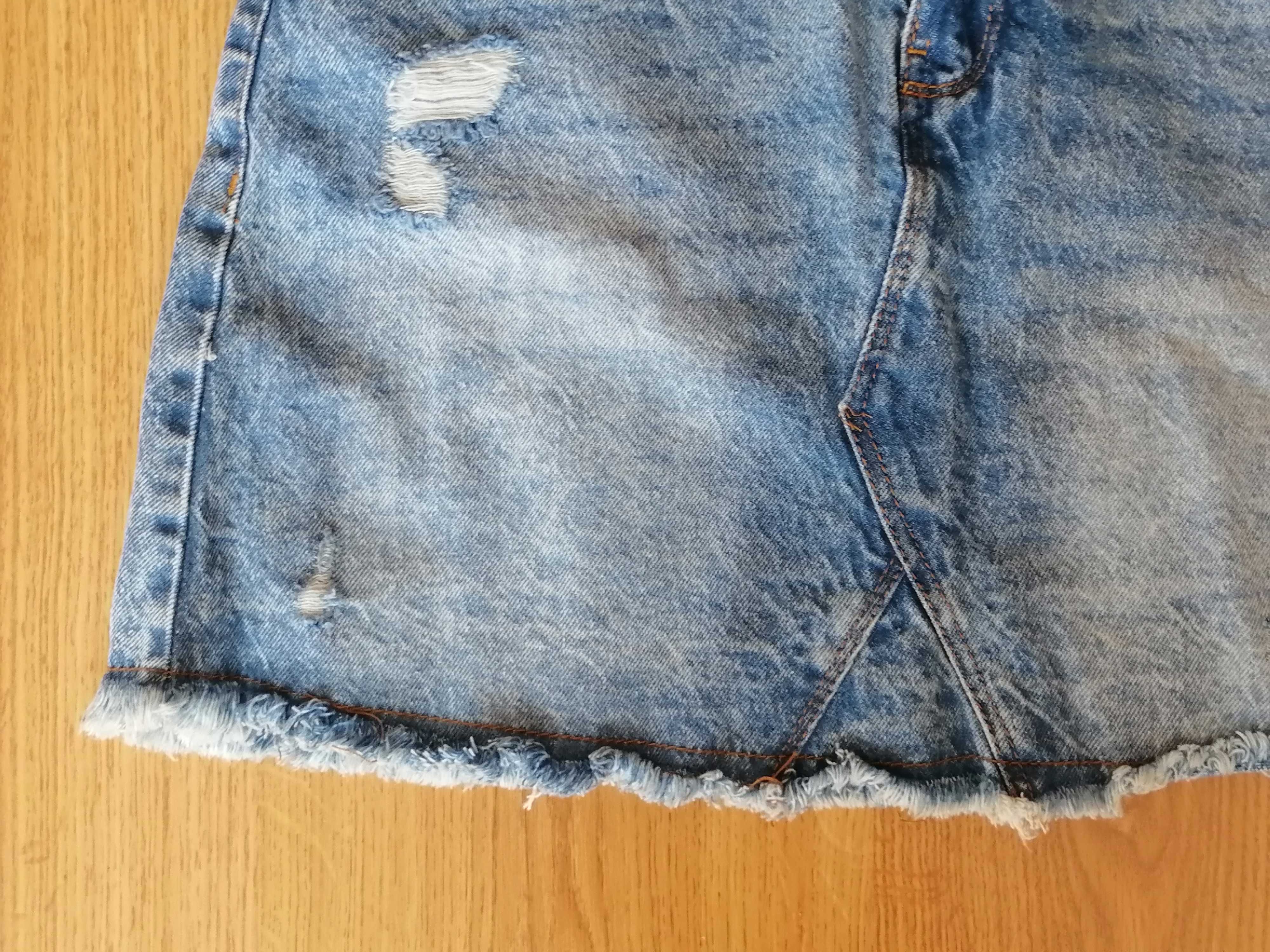 Elegancka jeansowa krótka spódniczka z kieszeniami, roz. 158