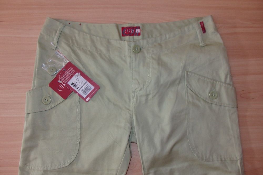 NOWE z metkami CARRY pistacjowe bermudy rybaczki M/L spodnie 3/4