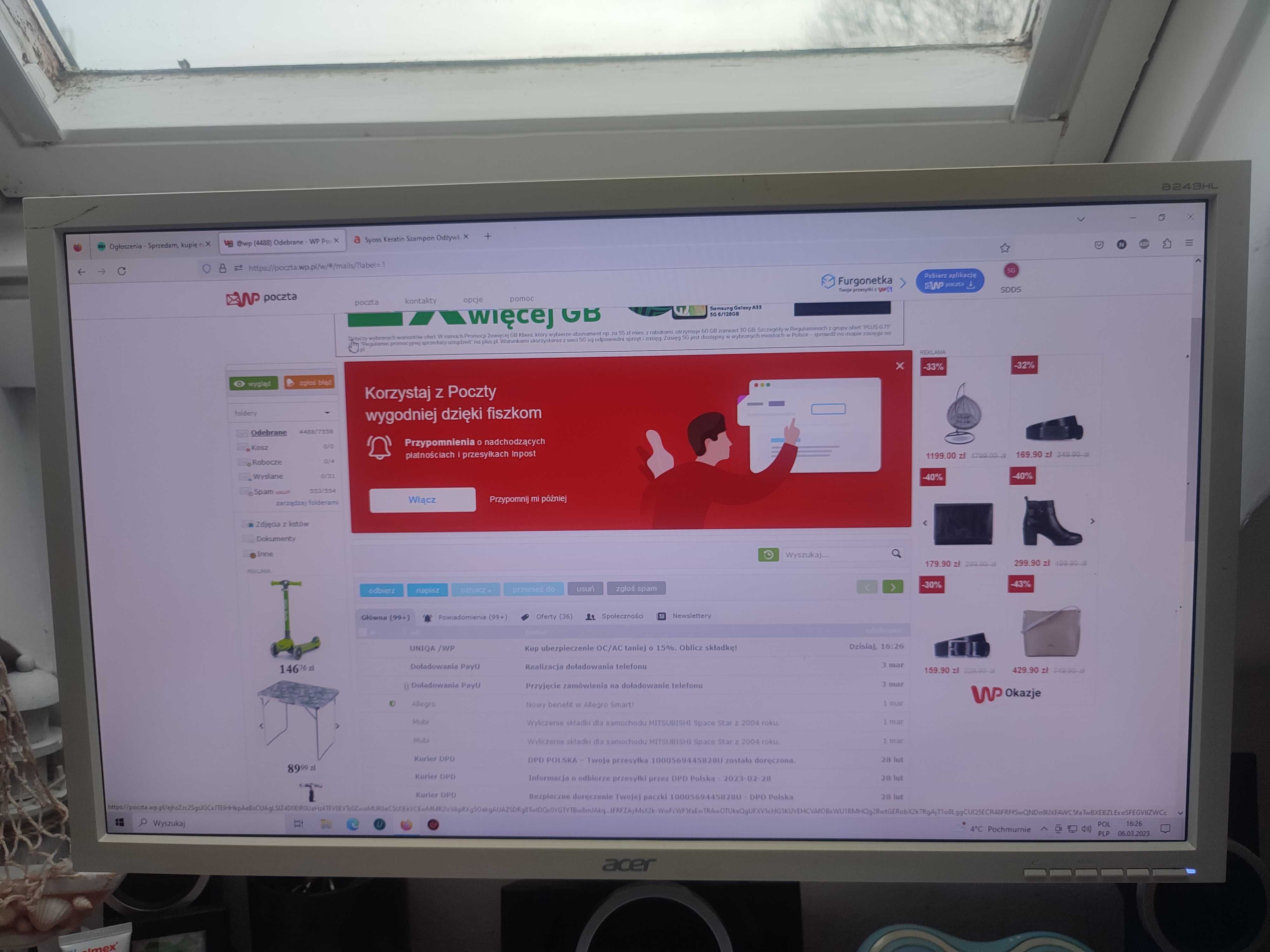 Monitor ACER B 243 HL Led 24 cale panorama