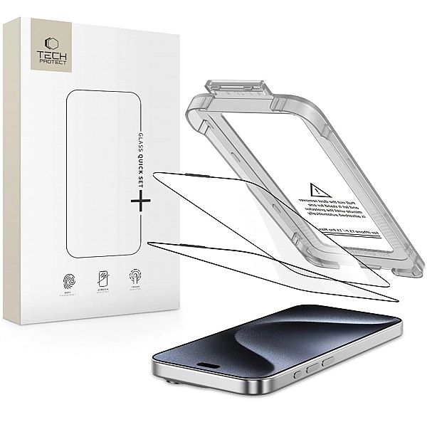 Szkło Hartowane Tech-Protect Quick Set+ 2-Pack Iphone 15 Pro Black