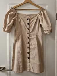 Sinsay - Sukienka mini z bufiastymi rękawami - Beżowy roz. S, beżowa