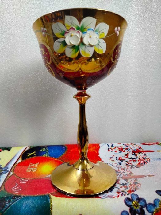 внимание! распродажа. 10шт бокалов.Bohemia Uhlir 200 мл лепка золотая