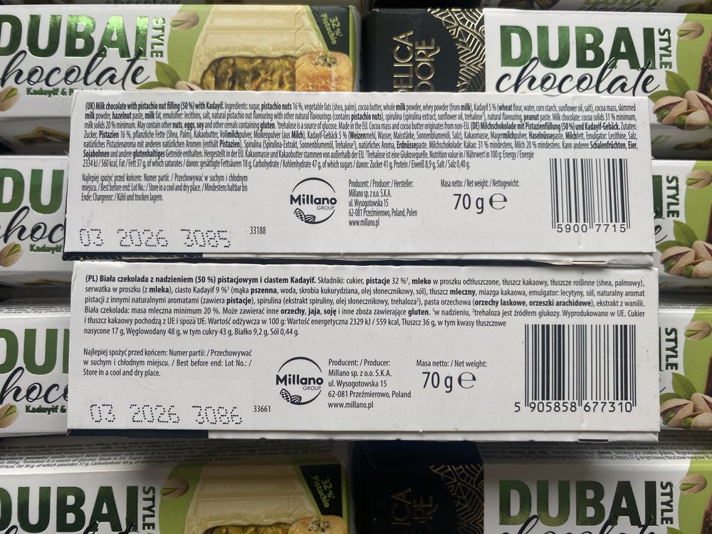 12x Delicadore CZEKOLADA DUBAJSKA Pistacje 70g Okazja