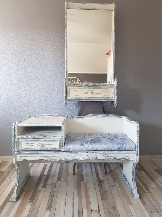 Meble postarzane shabby chic, lustro i siedzisko