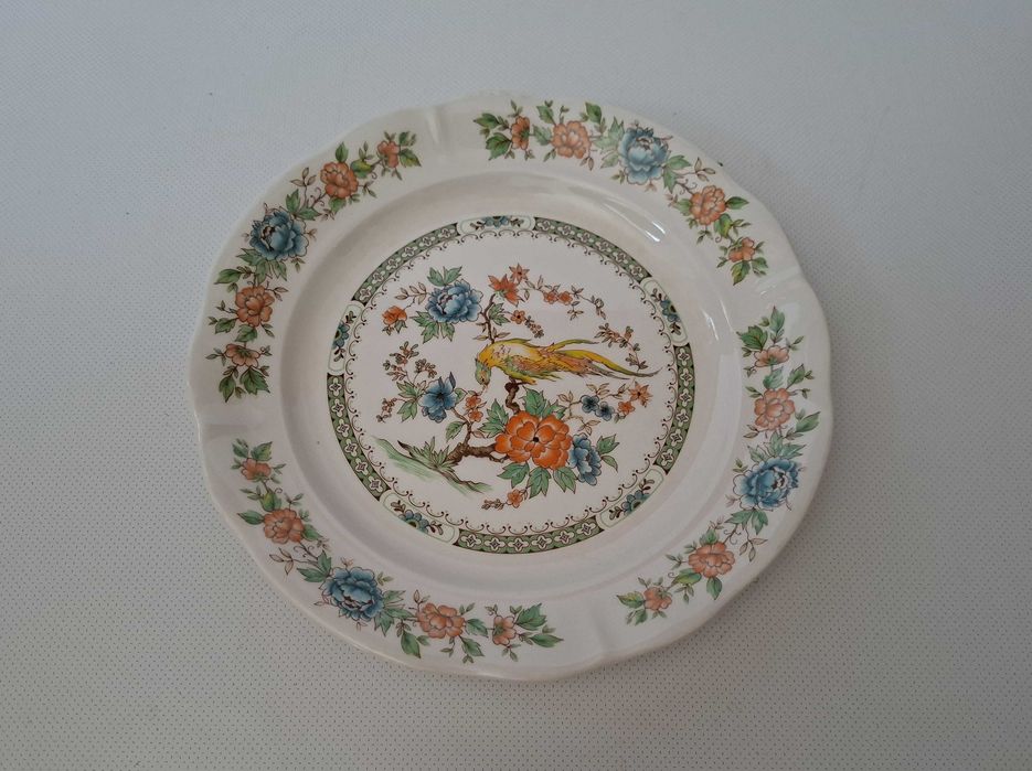 Prato decorativo vintage motivos floral e ornítico - Loiças de Sacavém