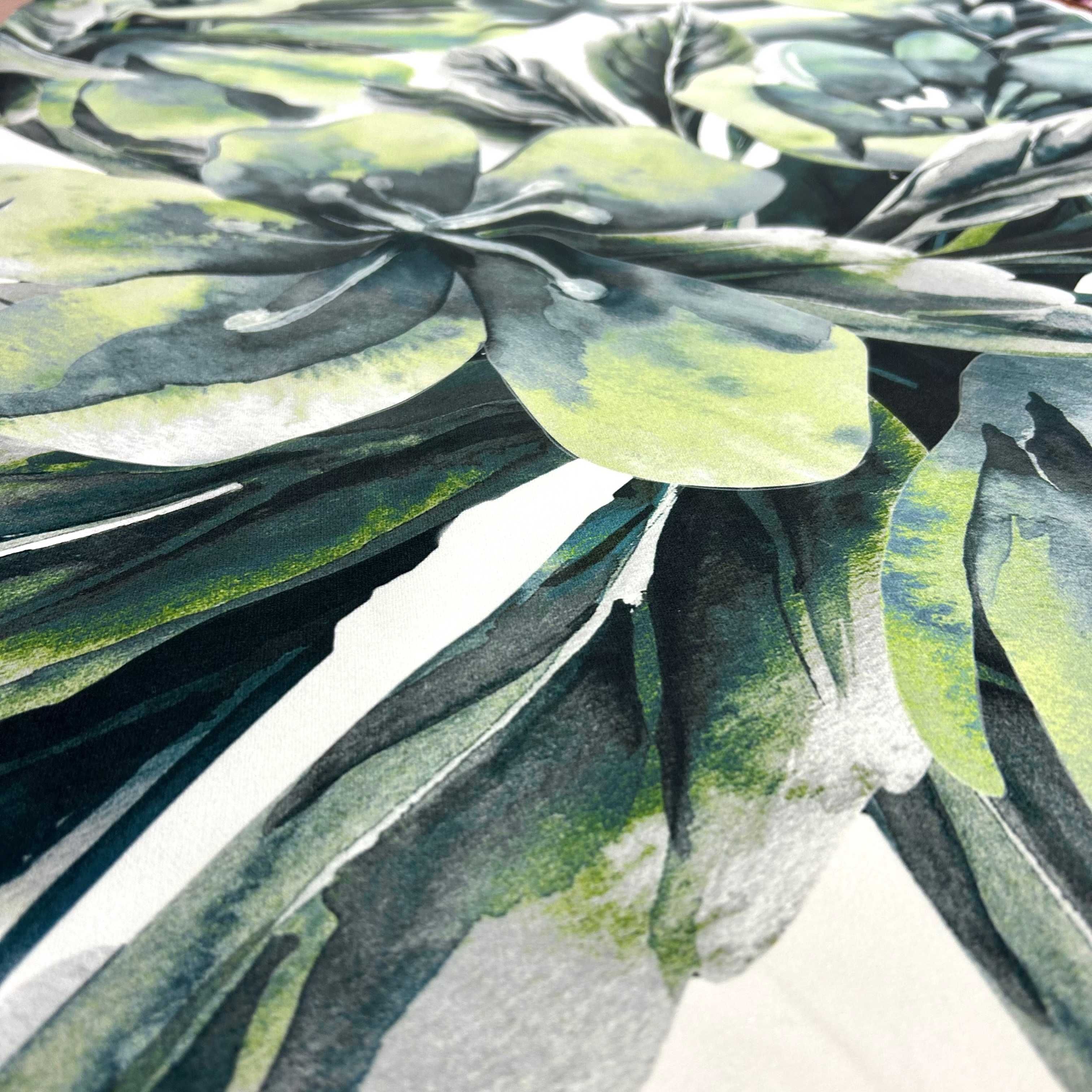 Materiał Velvet Welur Tkanina Na Zasłony Duże Zielone Kwiaty 150 szer