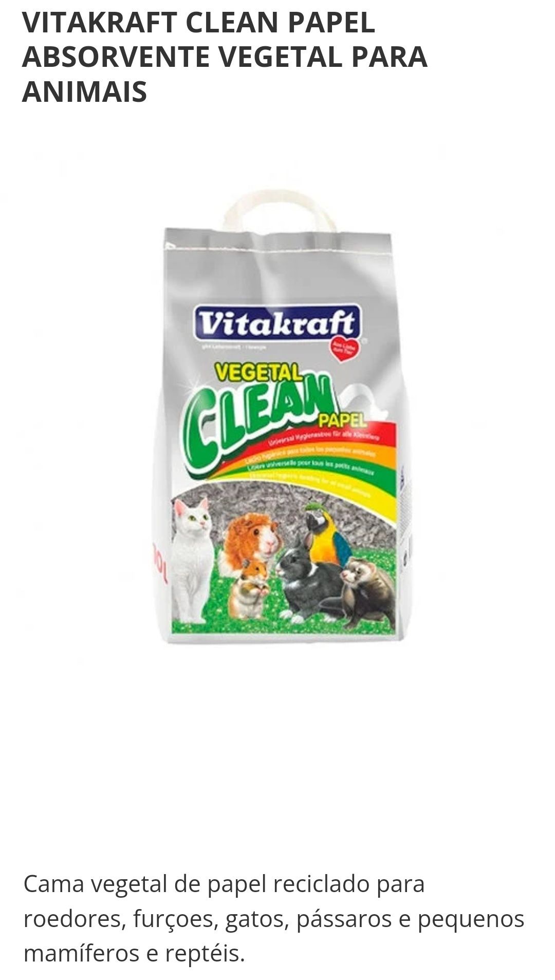 Cama vegetal de papel reciclado - Vitakraft Clean Paper - 25 Litros