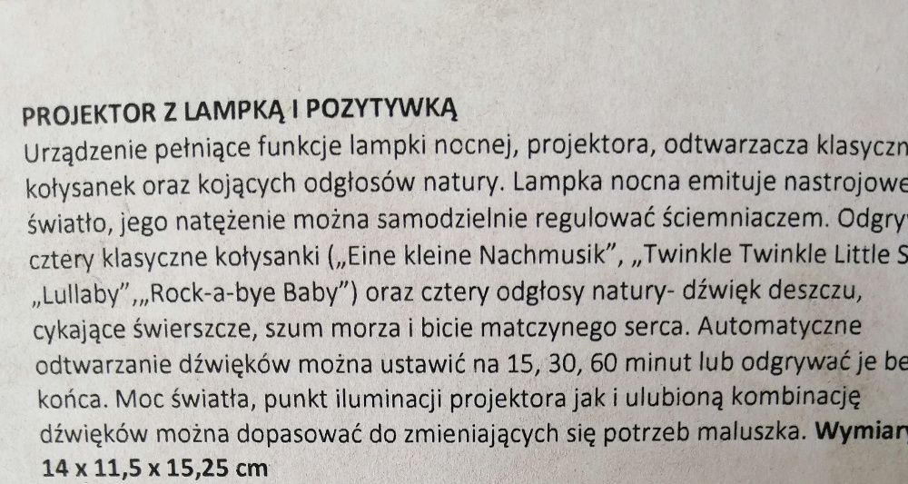 Projektor z lampką i pozytywką