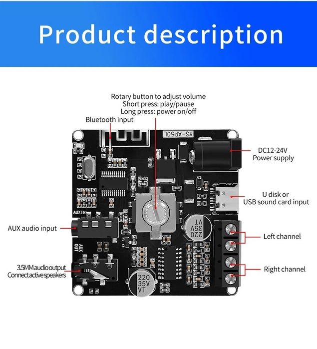 YS-AP50L усилитель мощности Bluetooth 2*50W. Звуковая карта.Підсилювач