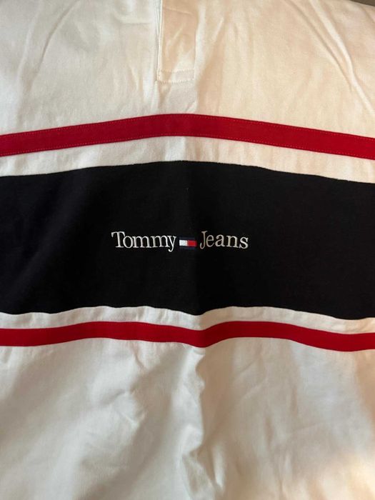 Tommy Jeans Biała koszulka w paski z logo 100% bawełna Okazja! Opis!