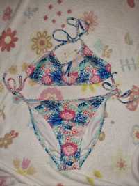 Strój kąpielowy kostium dwuczęściowy kwiaty s l bikini
