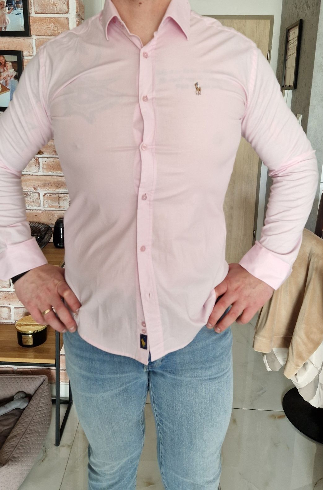 Koszula męska Ralph Laurem XL slim fit różowa