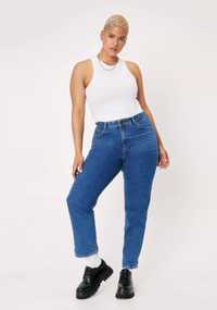 Spodnie damskie jeansowe z wysokim stanem plus size niebieskie 48
