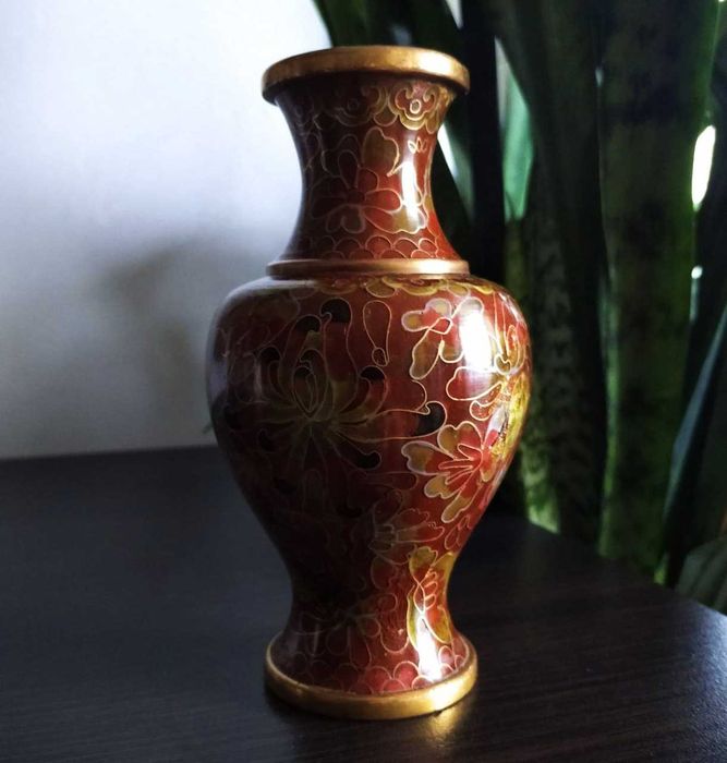 Клуазоне ваза антикварная 13 см перегородчатая эмаль Китай в коллекцию