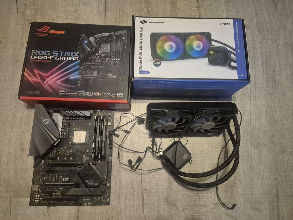 Podzespoły komputerowe - procesor, płyta główna, RAM, chłodzenie wodne