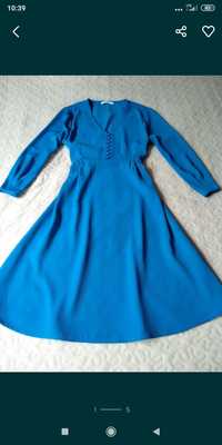 Śliczna niebieska rozkloszowana rozpinana sukienka do karmienia S