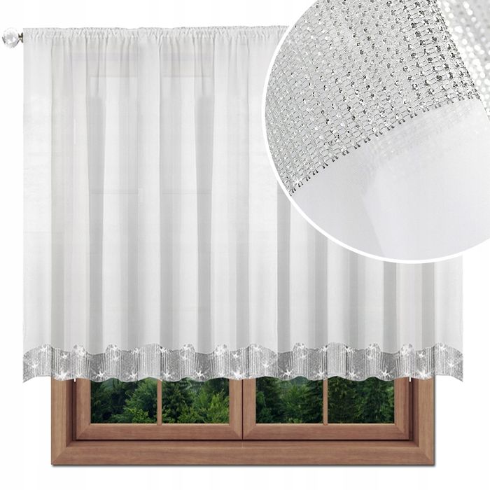 Firana Gotowa 120X400 Na Prosto Woal Cyrkonie Biel