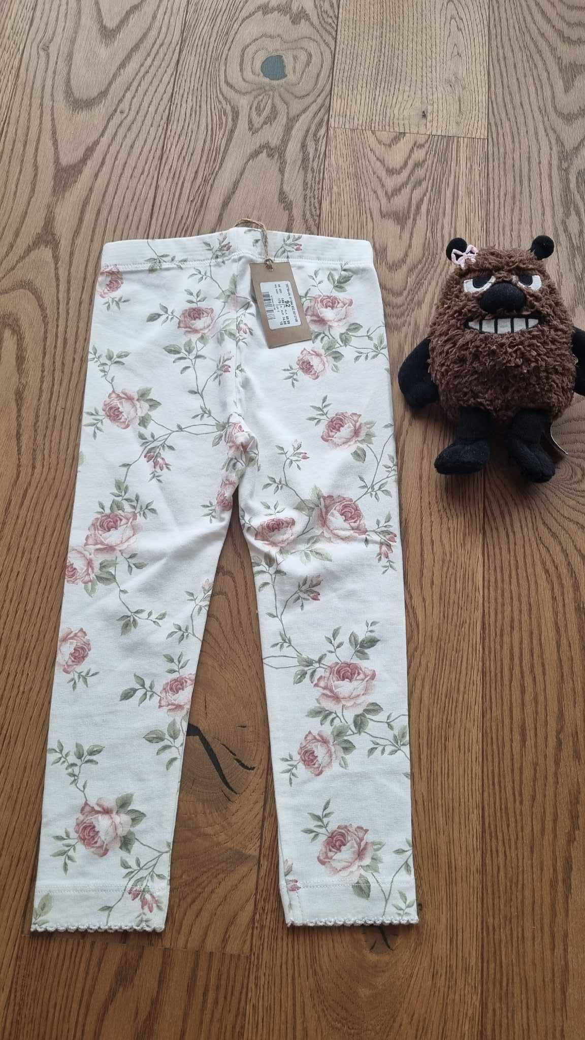 NEWBIE legginsy spodnie kwiaty róże piwonie 92 NOWE