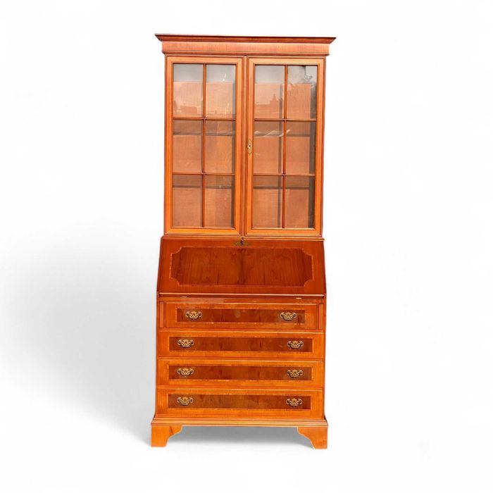 Sekretarzyk z witryna w angielskim stylu, intarsje, olcha
