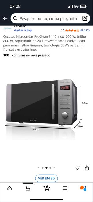 Vende-se Microondas Cecotec Proplan 5110