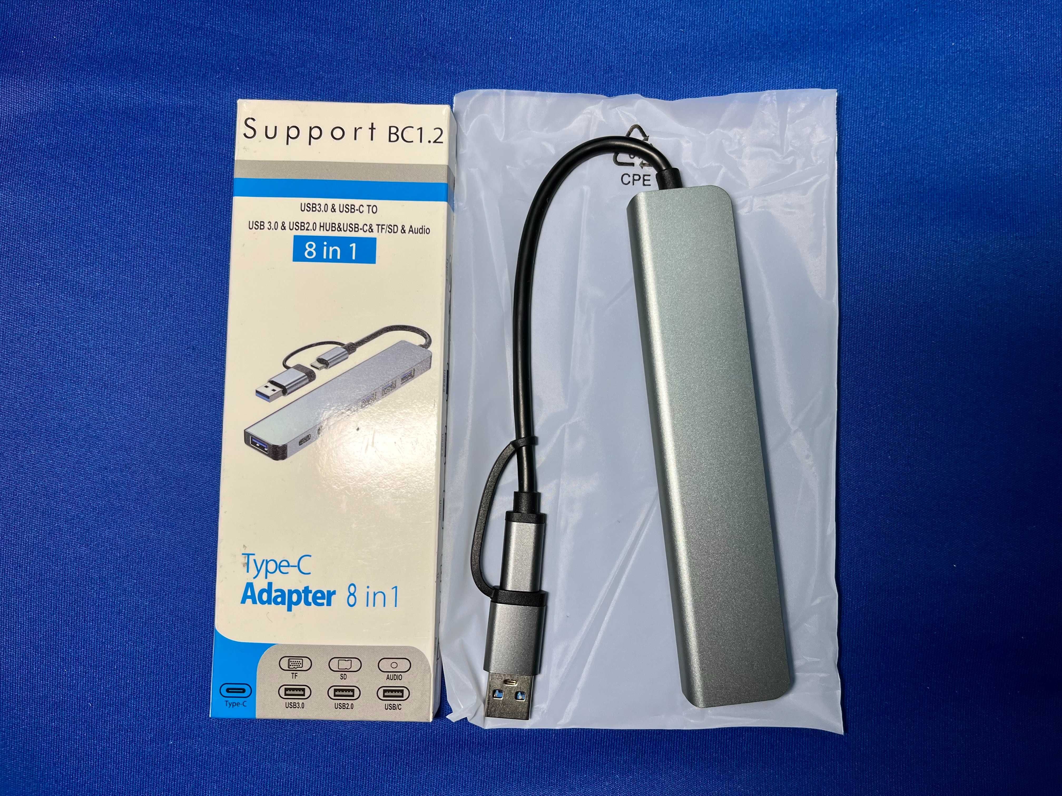 Адаптер 8 в 2 Usb type c Hub macbook card reader SD TF USB A