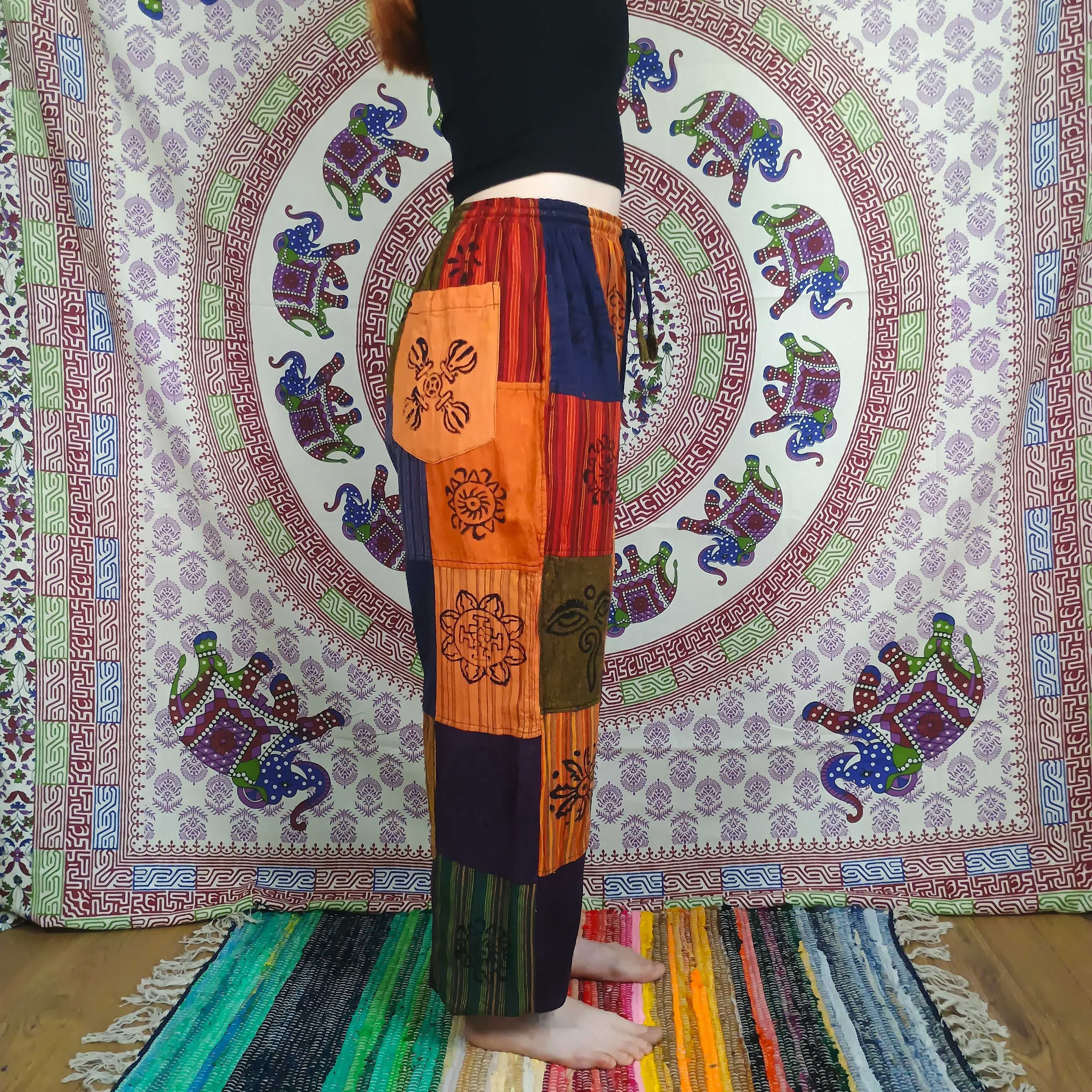 Spodnie - Patchwork - Nomad Sari – Pomarańczowe Tony – Nepal - S/M