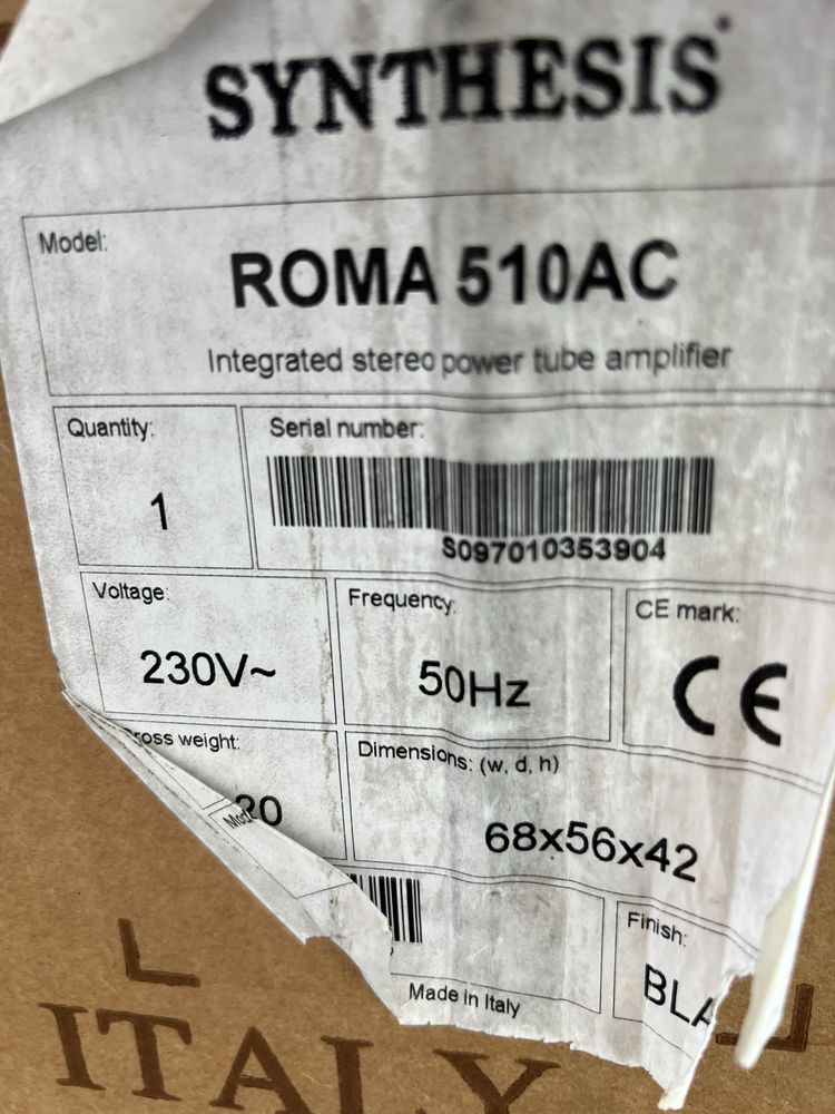 Wzmacniacz lampowy stereofoniczny Synthesis Roma 510 AC jak nowy