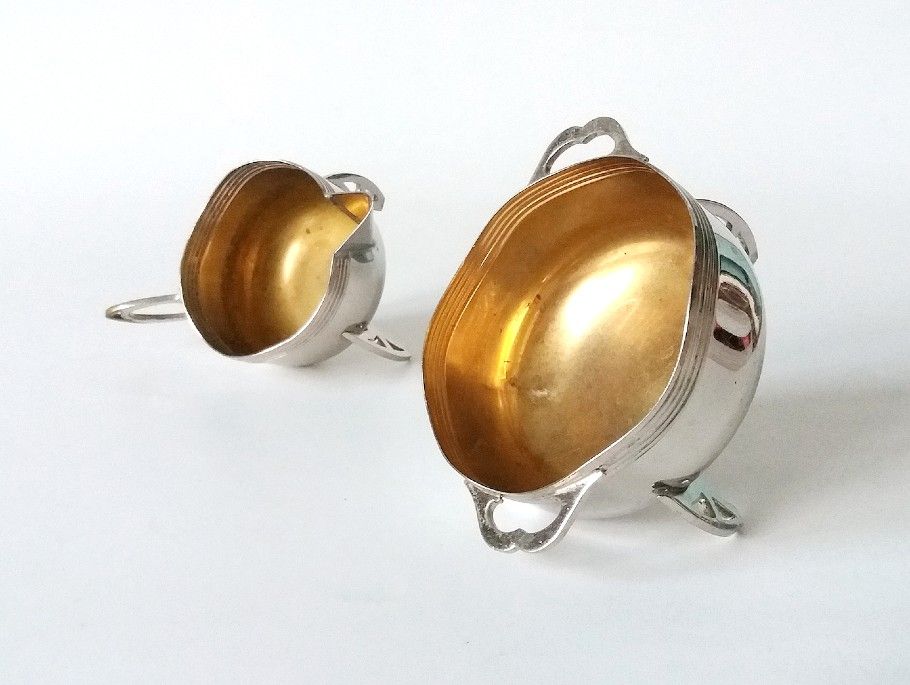 Mlecznik Cukiernica Zestaw środka stołu Art Deco metalowy UNIKAT punca