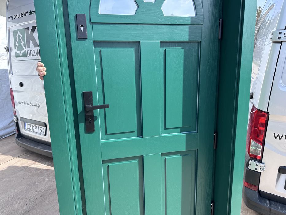 Drzwi wejściowe zewnętrzne drewniane zielone Na Wymiar Montaż Polska