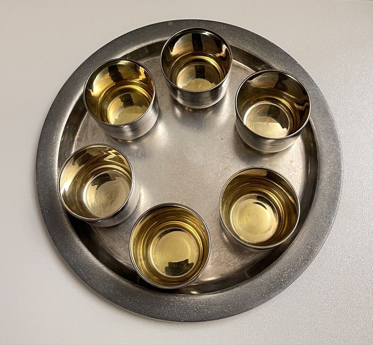 Stare metalowe kieliszki posrebrzane plater PRL