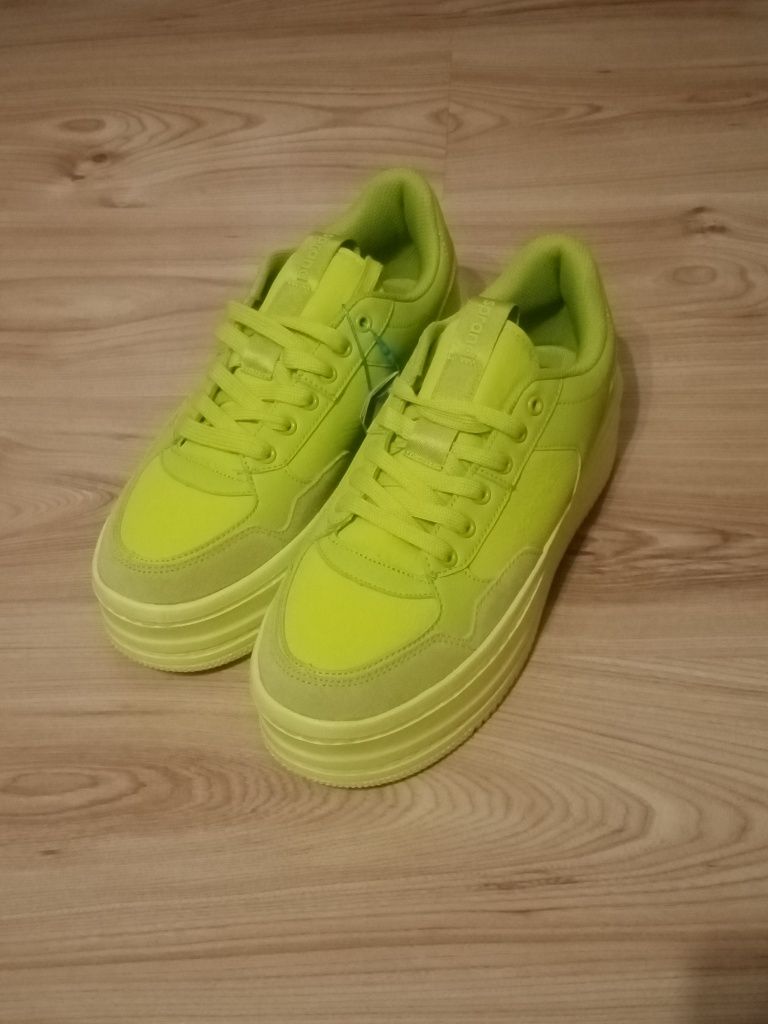 Nowe sneakersy na wysokiej podeszwie platformie zielone neonowe 41