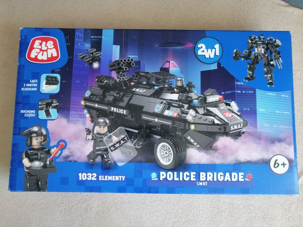 Nowe Klocki Elefun Brygada Policji Pojazd /Robot 2w1 El. 1032