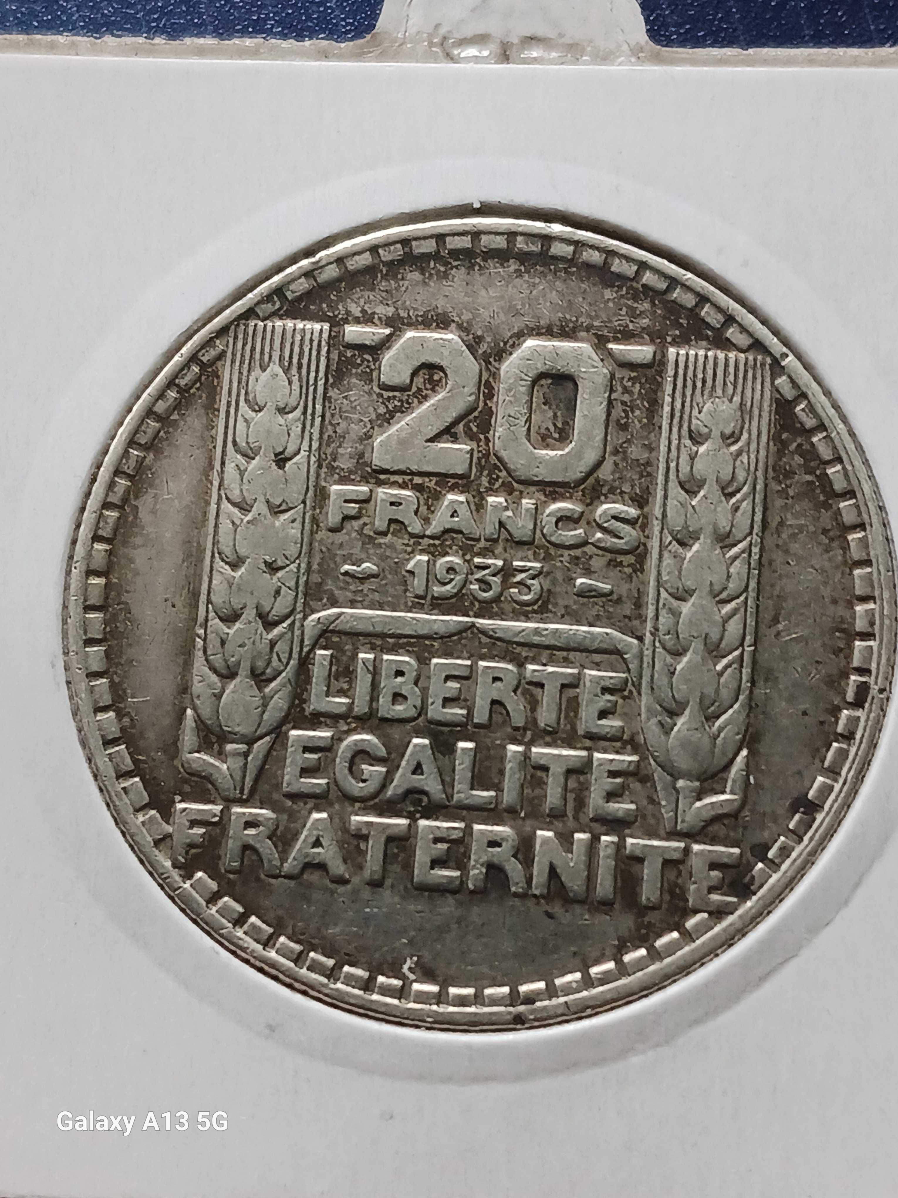 20 Franków - Francja 1933 r. - piękny stan -srebro