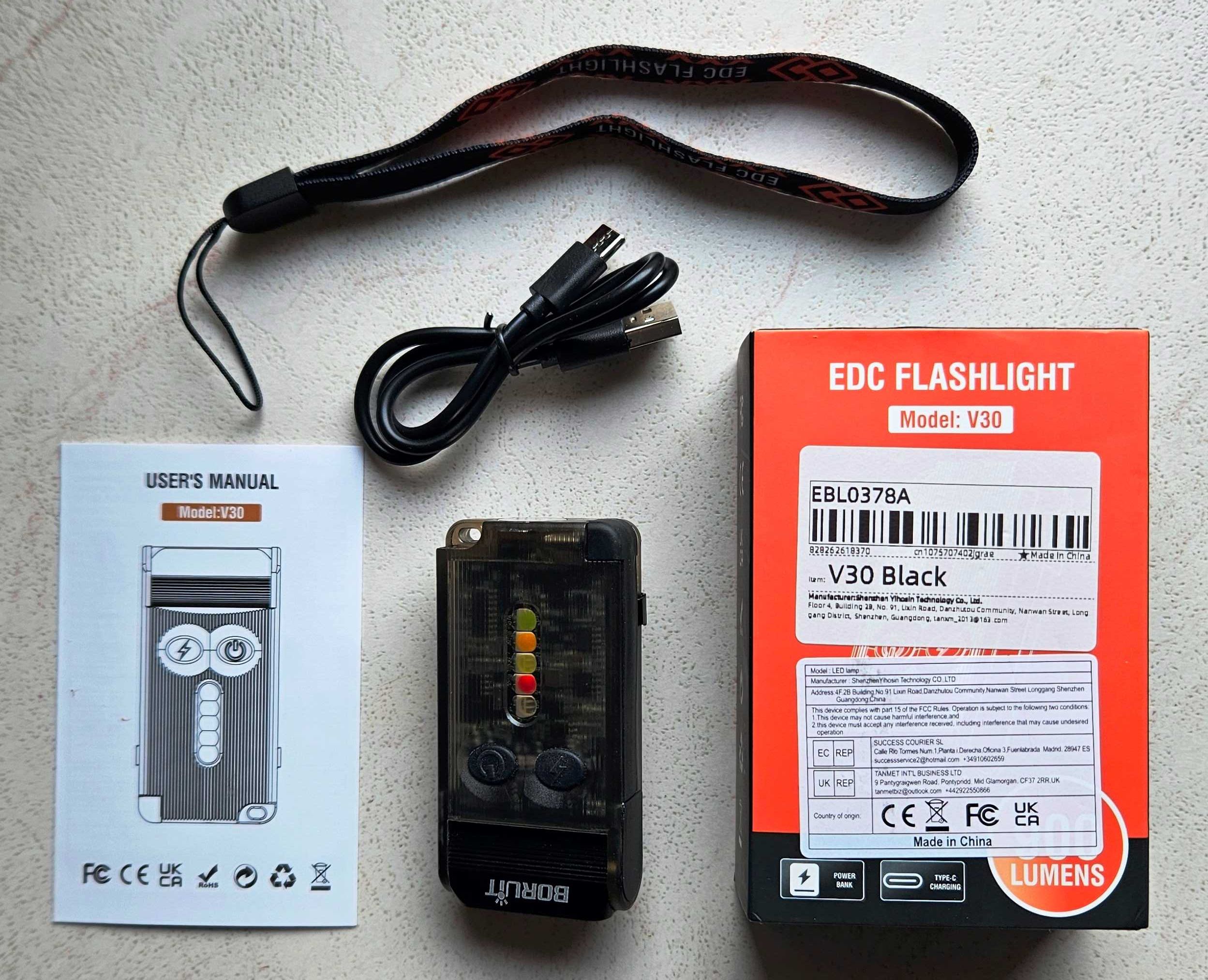 Latarka BORUiT V30 Powerbank LED UV akumulator NOWA magnes USB-C IP65