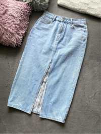 Spódnica jeansowa niebieska blekitna midi z rozporkiem