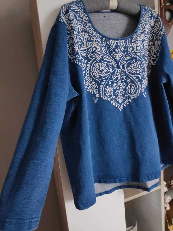 Bluzka ala jeans bawełna biała aplikacja