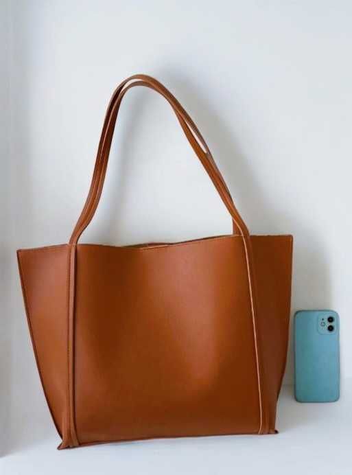 Nowa brązowa torebka skórzana elegancka pojemna shopper + GRATIS