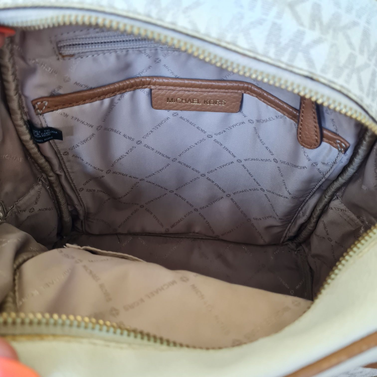 Michael Kors plecak plecaczek rhea bezowy mk monogram logowany złote d