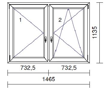 Okno PCV kol. biały wymiar szer. 1465 x wys. 1135 do otworu 150x120