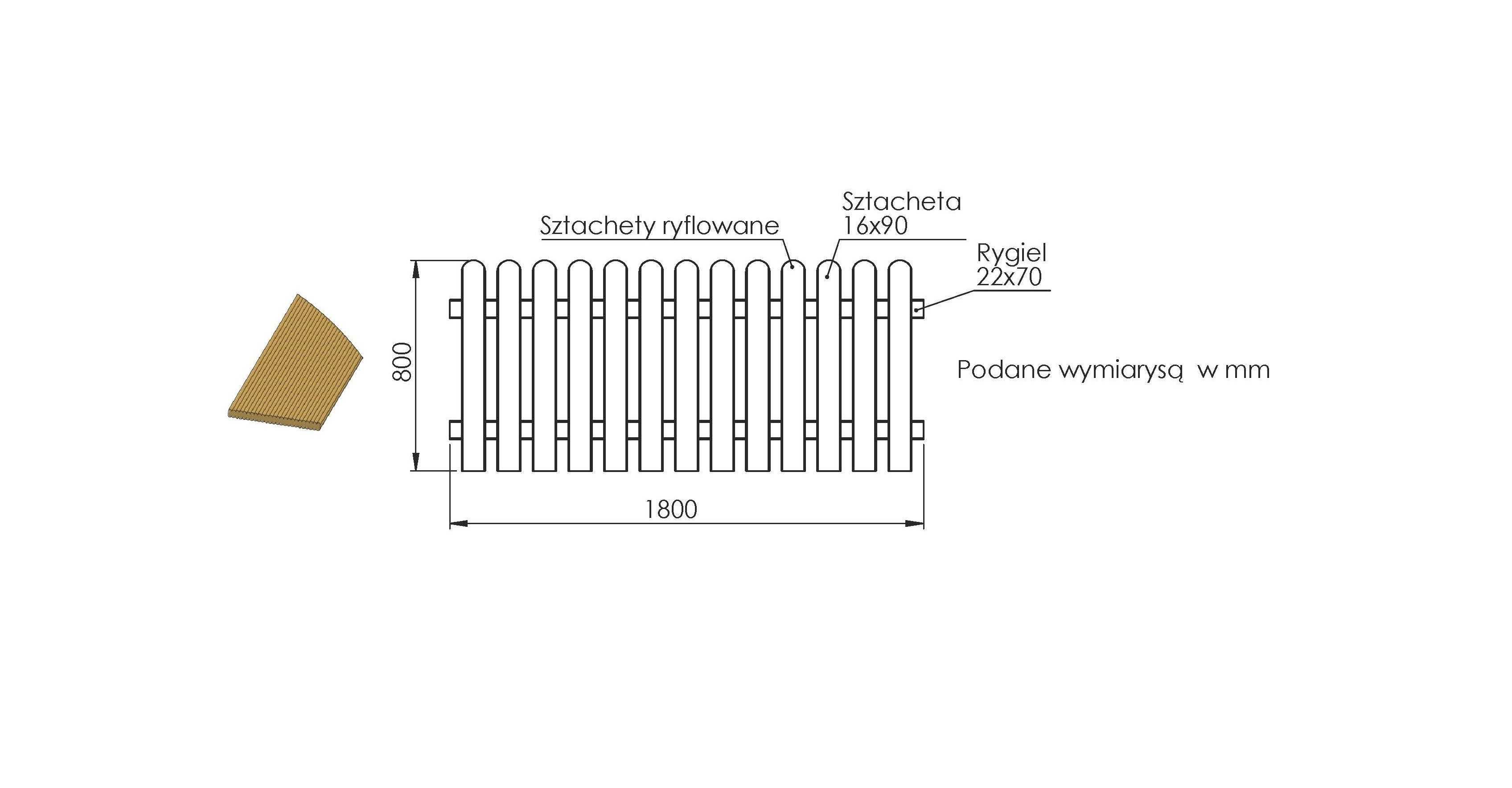 Płot sztachetowy ryflowany BJO 80x180