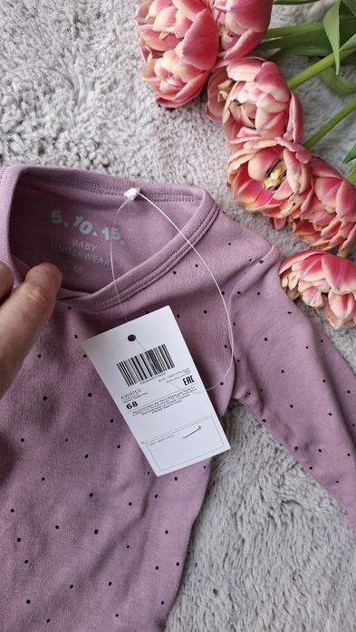 Body z długim rękawem kopertowe 5.10.15 liliowe fioletowe w groszki