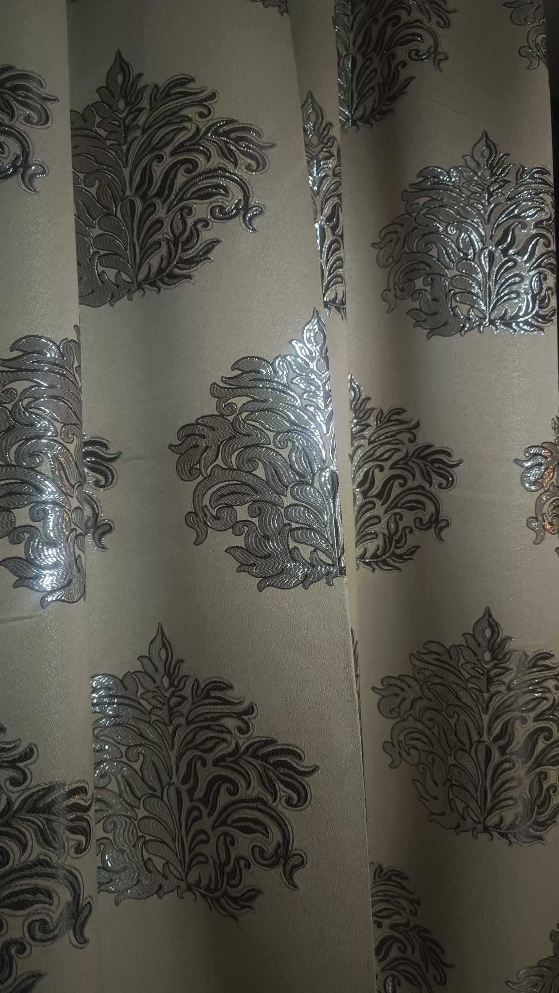 zasłony z metra ORNAMENT SREBRNY w BEŻU, szer 140 cm GLAMOUR